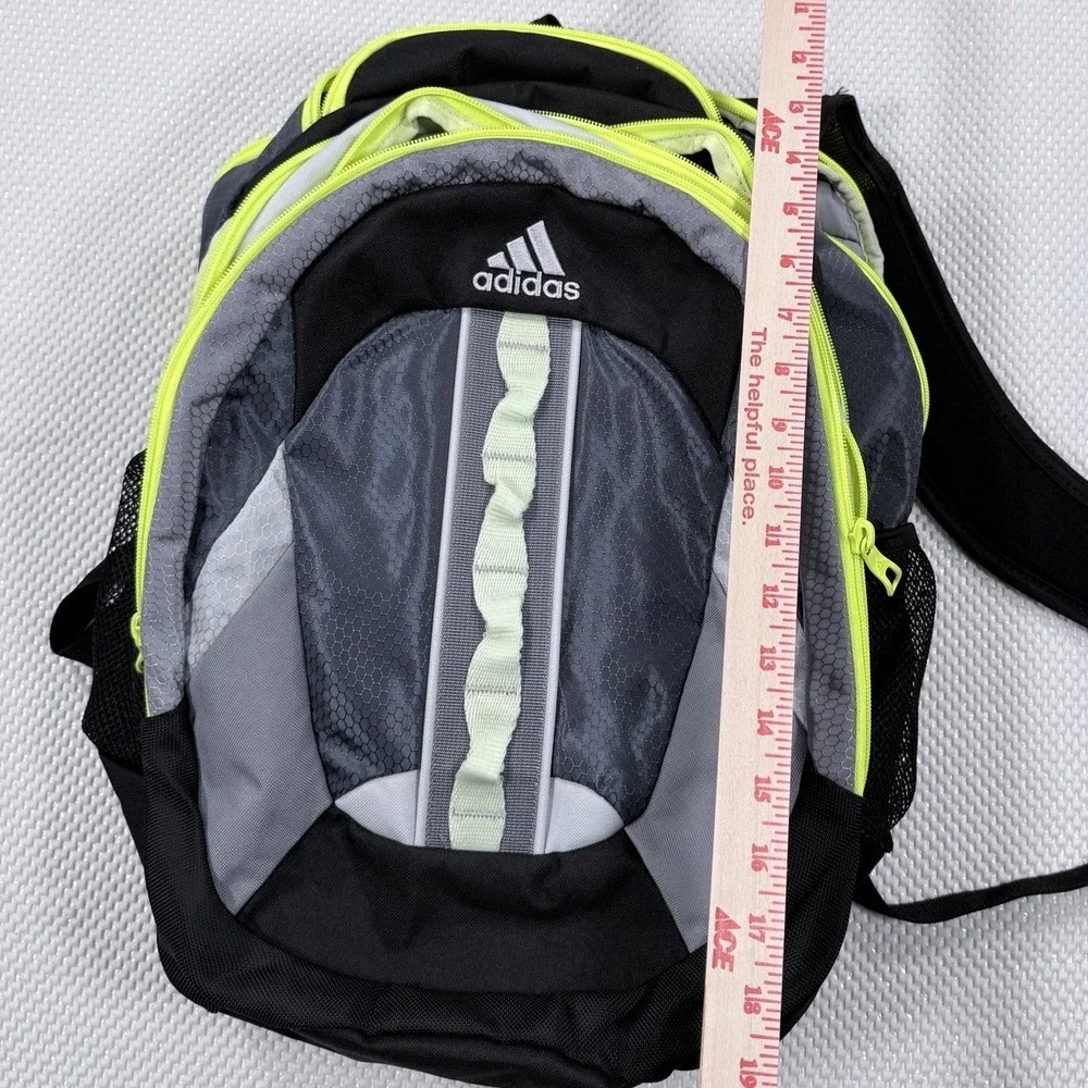 Adidas Loadspring Backpack Black Gray Neon Green Multi Pocket Book Bag
